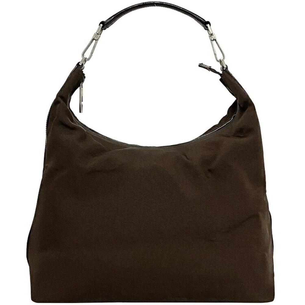 Gucci One Shoulder Hobo Bag Brown Canvas Leather Zipper